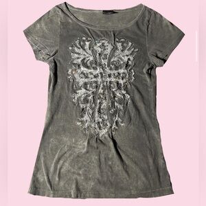 ♡︎ grey cross rhinestone detail shirt ♡︎
( for sale )